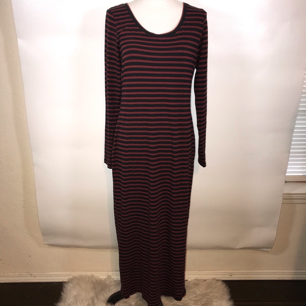 Peruvian Connection Burgundy Striped Maxi Dress M